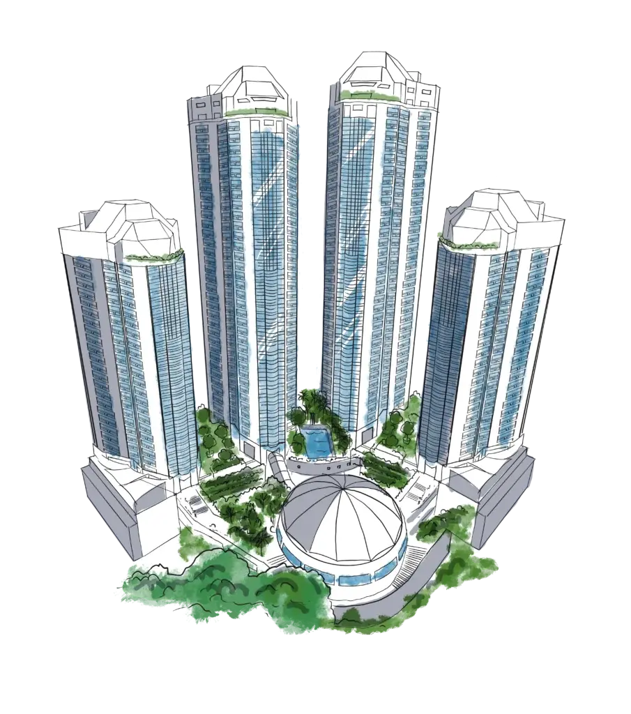President Park complex illustration rendering of the towers and gardens